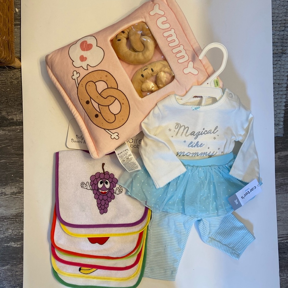 Baby Girl Bundle-Miniso Pillow, Carters Tutu Set NWT  and Cottonaire Bibs NWT
